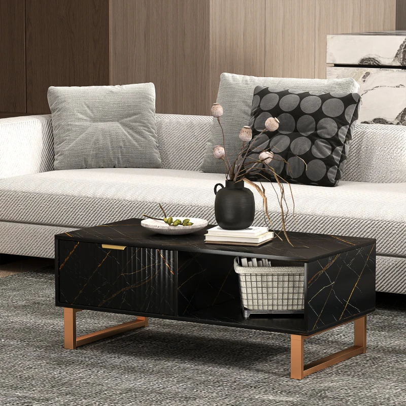 HOMCOM Elegant Marble Effect Storage Coffee Table - Black