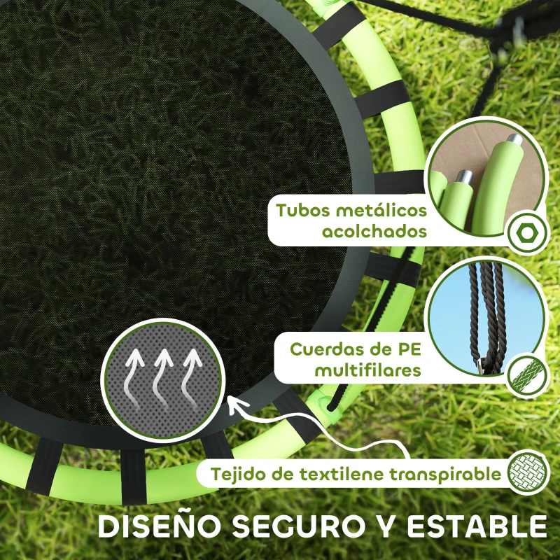 AIYAPLAY Columpio Infantil Redondo de 100 cm para Jardín con Altura Ajustable y Soporte de 150 kg Ø100x180 cm Negro y Verde