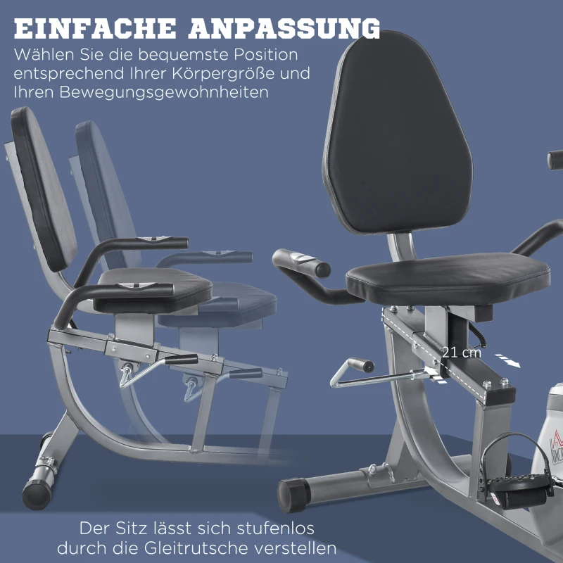 HOMCOM hometrainer fietstrainer vliegwiel hometrainer met 8 niveaus verstelbare magnetische weerstand verstelbare lengte magnetische weerstand wielen metaal ABS grijs + zilver 136 l x 62,5 b x 38 h cm(m-5)
