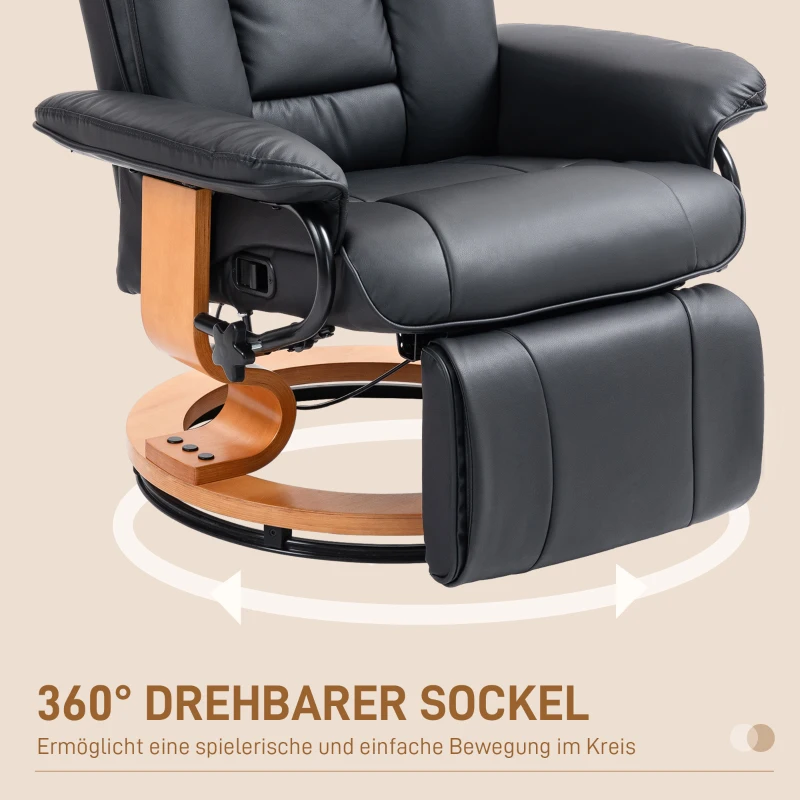HOMCOM Relaxstoel met Ligfunctie, Draaibaar, tot 150 kg, Kunstlederbekleding, Stalen Frame, Zwart(m-6)