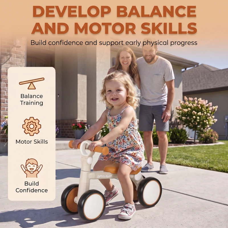AIYAPLAY Balance Bike, Lightweight Baby Balance Bike with Foldable Design, Adjustable Seat, No Pedal for 1-2 Years, Cream White