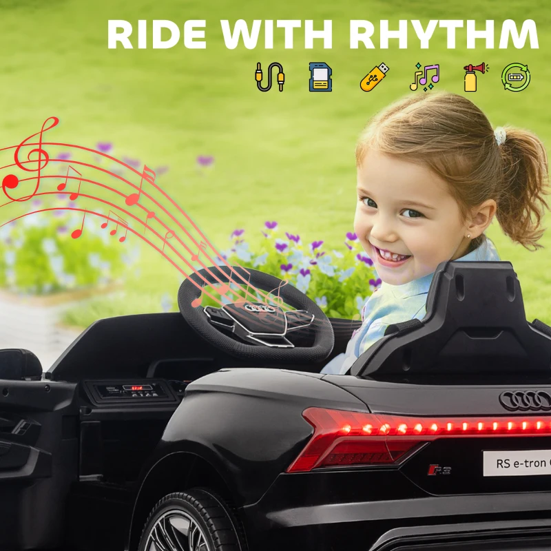 HOMCOM Carro Elétrico AUDI RS E-Tron GT 12V com 2 Motores Faróis LED Buzina Música USB 3-5km/h 103x58x41cm Preto