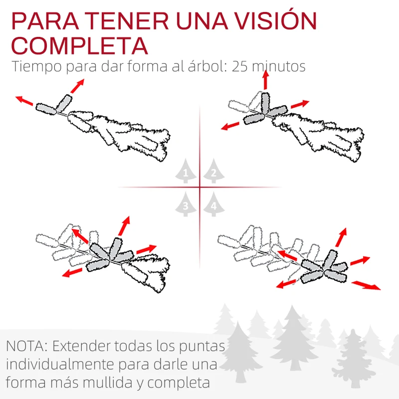 HOMCOM Árbol de Navidad Artificial 150 cm con 220 Luces LED 588 Ramas y Patas de Metal Árbol Navideño para Interior Verde