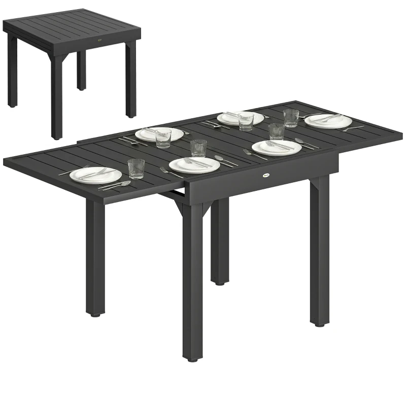 Outsunny Gartentisch Ausziehbarer 80/160 x 80 cm Aluminium Esstisch für 4-6 Personen, Rechteckig mit Lamellenplatte