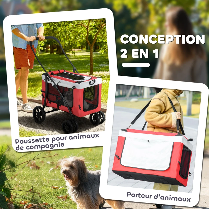 PawHut Poussette pliable animaux chien chat nacelle amovible bandoulières 4 roues 81 x 58 x 97,5 cm rouge