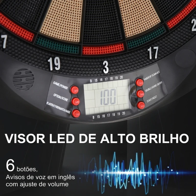 HOMCOM Alvo Eletrónico com 6 Dardos e 30 Pontas, Ecrã LCD, 26 Jogos e 185 Variações, para 8 Jogadores