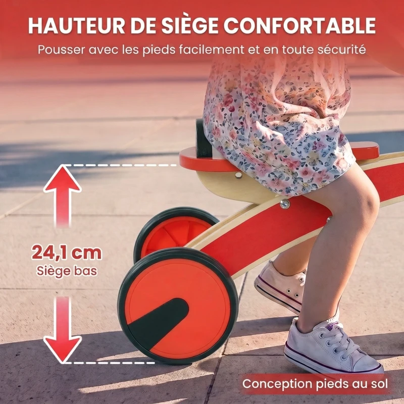 AIYAPLAY Voiture Porteur pour Enfants, Véhicule à Pousser Sans Pédales avec Roues en EVA et Dossier, 2 à 3 Ans, Rouge