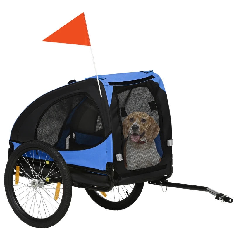 PawHut Hondenfietsaanhanger, Opvouwbare Waterbestendige Fietsaanhanger voor Huisdieren, Oxford-stof, Staal, 140 x 71 x 83 cm, Blauw