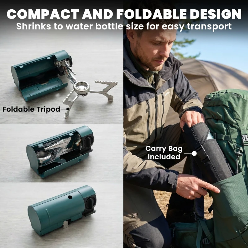Outsunny 2670W Foldable Camping Stove with Safety Shut-Off, Piezo Ignition Gas Stove with Carry Bag, Green