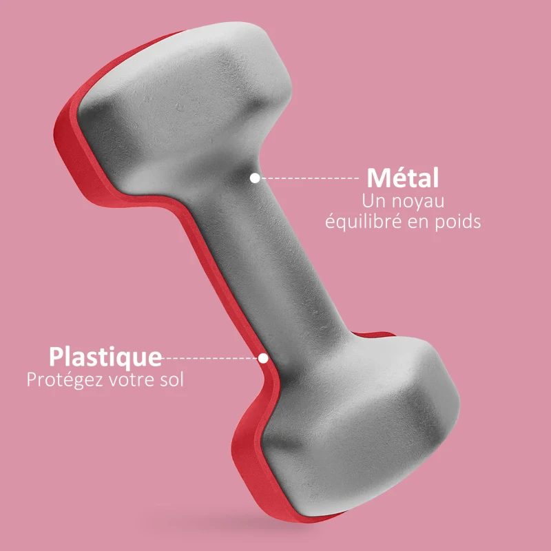 SPORTNOW Lot de 2 haltères hexagonales avec poignée antidérapante pour l'entraînement à la maison, 2 x 4kg, rouge