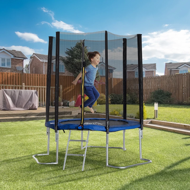 HOMCOM Trampoline pour enfant Ø 223 cm avec filet de sécurité, échelle et porte zippée - usage extérieur intérieur - bleu