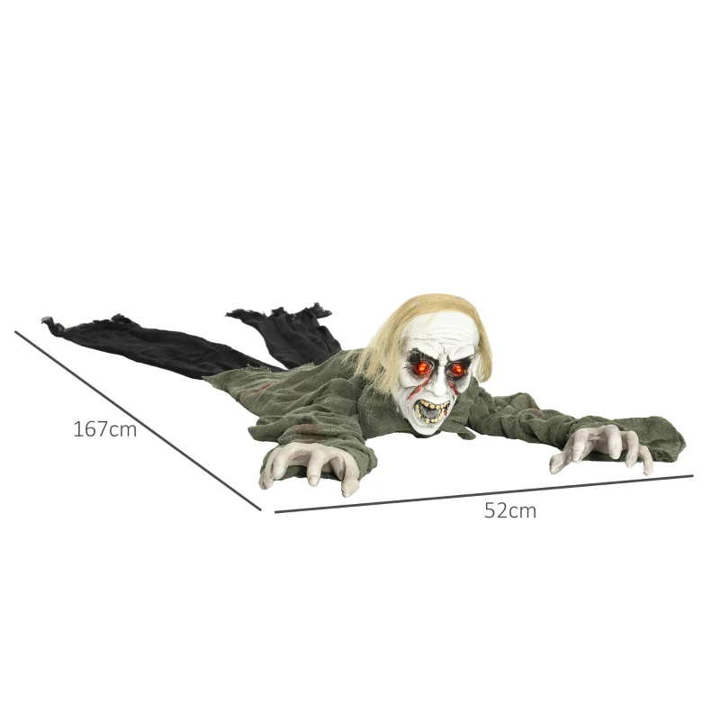 HOMCOM Halloweendecoratie, kruipende Zombie, geactiveerd door aanraking/geluiden, oplichtende ogen