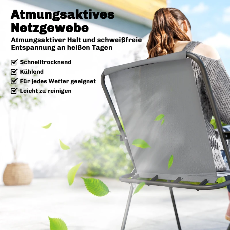 Outsunny Tuinmeubelset Zitgroep 119 x 68 cm Glazen Tafel met 6 Klapstoelen Parasol Waterstructuur Grijs