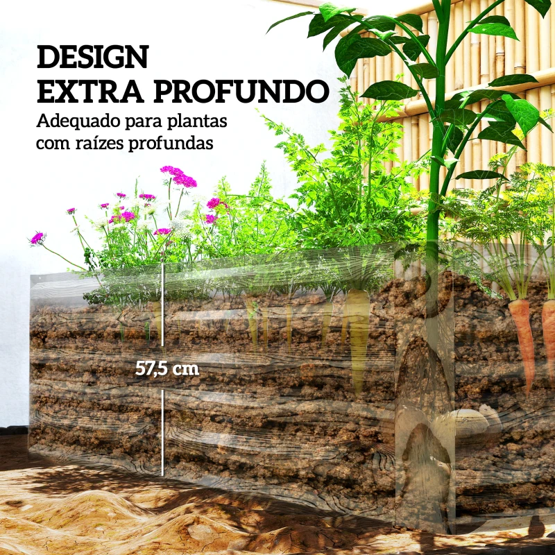 Outsunny Floreira Exterior Grande Retangular de Aço Galvanizado para Terraço com Base Aberta 180x90x57,5 cm Madeira