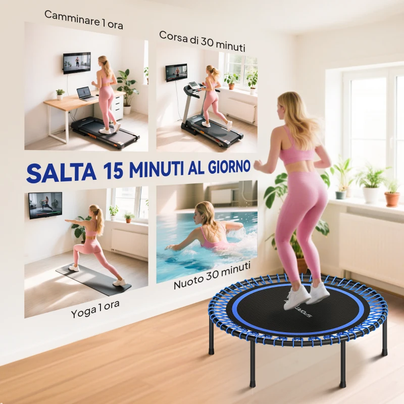 SPORTNOW Trampolino Elastico Fitness a 36 Corde in Acciaio e PP, Ø114x31 cm, Blu