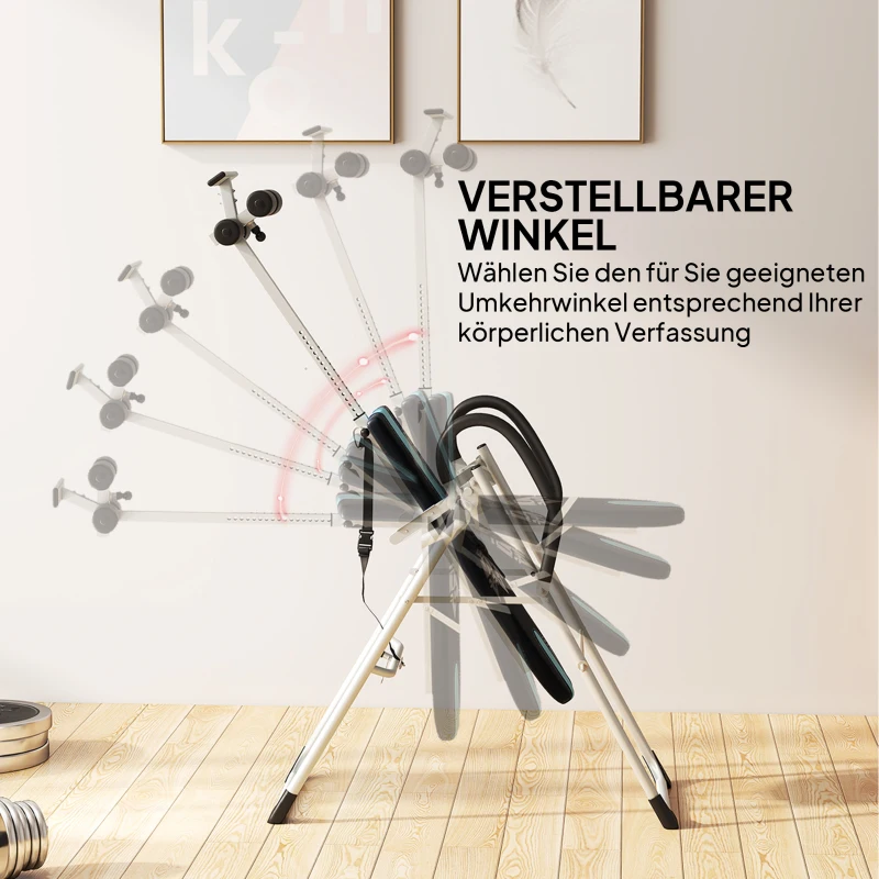 HOMCOM Inversionsbank klappbar Schwerkrafttrainer mit Sicherheitsgurt Inversionstisch bis 136kg Stahl Silber+Schwarz+Blau