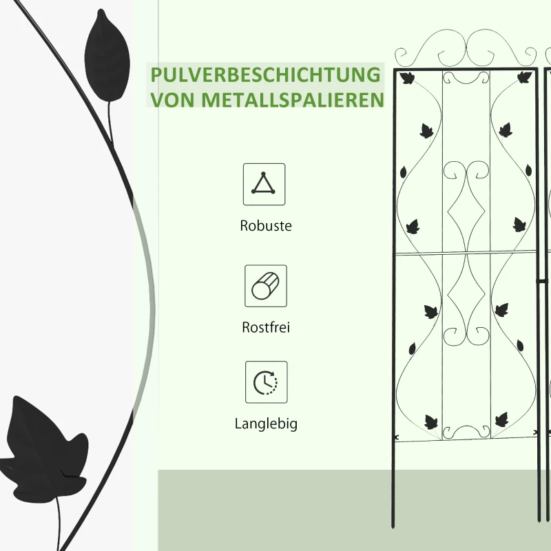 Outsunny Rankgitter Stahl 2er Set zum Stecken rostfrei Rankhilfe mit Blättern 50 x 186 cm Schwarz
