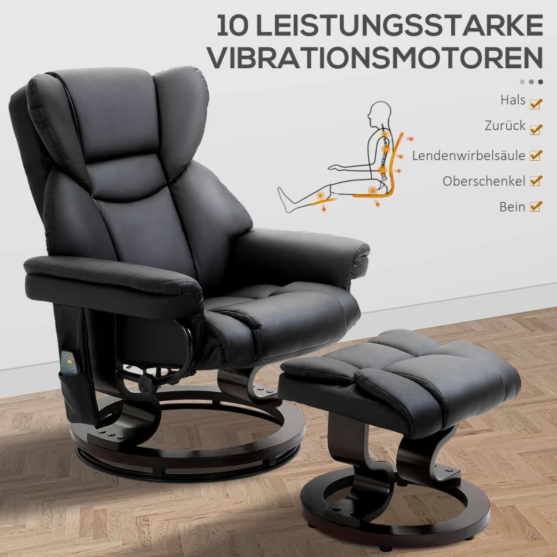 Homcom Relax massagestoel met voetenbank, ligfunctie, kunstleer, zwart