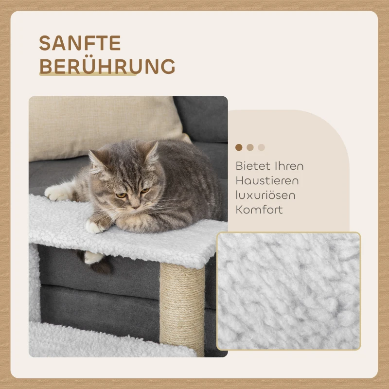 PawHut Luxe Huisdiertrap met Speelbal en Krabfunctie, Wit