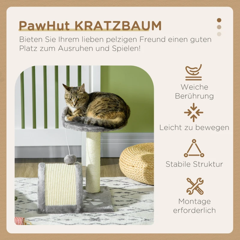 PawHut Elegante Krabpaal voor Katten met Speelgoed - Grijs(m-4)
