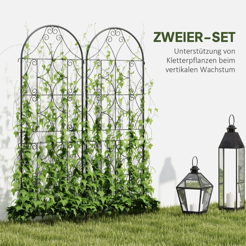Outsunny Klimrek Metaal Set van 2 om in te steken roestvrij klimhulp voor klimplanten 50x150 cm Zwart