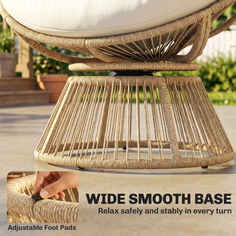 Outsunny Papasansessel 360° drehbar Korbsessel mit Kissen Stahlrahmen runder Rattansessel Loungesessel Cremeweiß