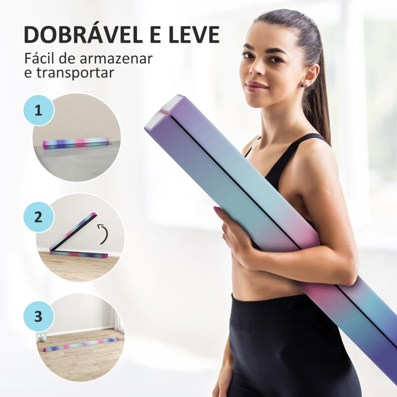 SPORTNOW Barra de Equilíbrio de Ginástica Dobrável 236 cm com Base Antiderrapante Viga de Equilíbrio para Treino em Casa Multicor