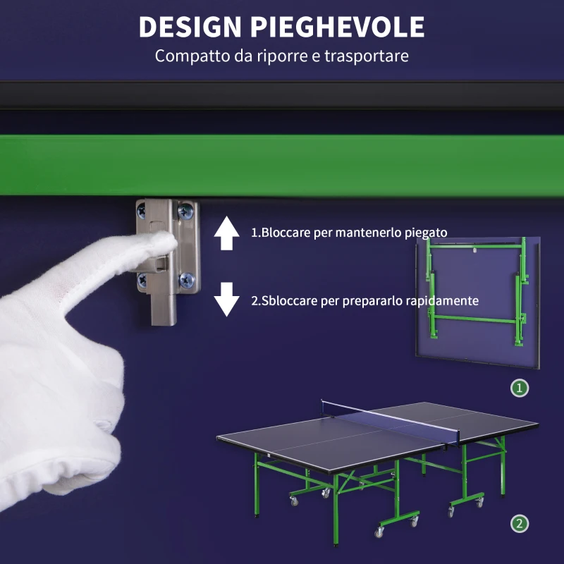 HOMCOM Tavolo da Ping Pong Pieghevole Interno con 8 Ruote 152.5 × 274 × 76cm