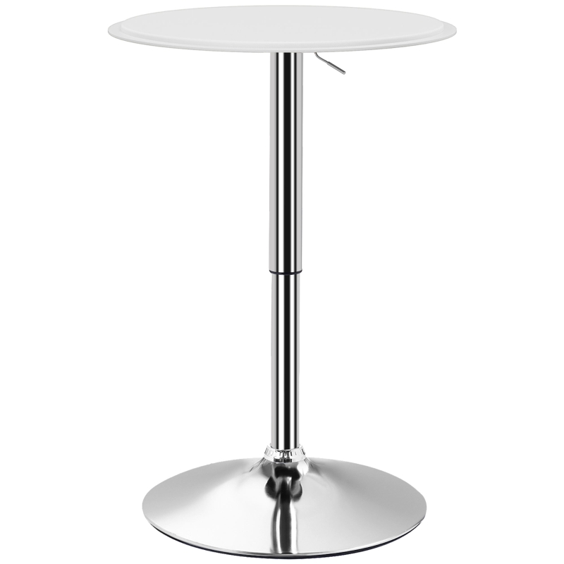 HOMCOM Masă de Bar Rotundă Ø63 cm, Reglabilă pe Înălțime 67-93 cm, cu Structură Metalică și Blat Rotativ 360°, Albă