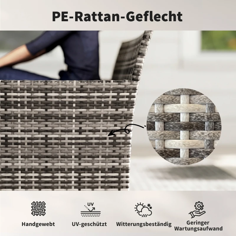 Outsunny 2-zits Rattan Tuinbank PE-Rattan Outdoor Terrasbank met Kussen, Anti-slip Matten, Stalen Frame, Lichtgrijs
