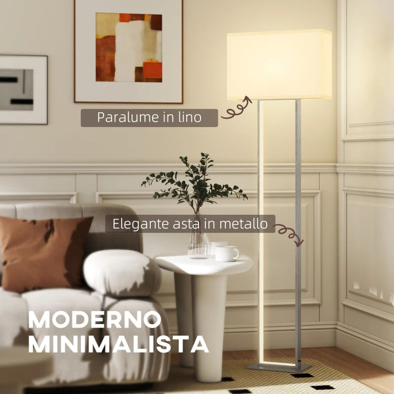 HOMCOM Lampada da Terra da 150 cm con 3 Modalità, Luminosità Regolabile e Interruttore a Pedale, Bianco