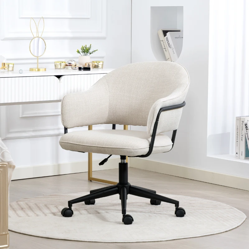 HOMCOM Chaise bureau ergonomique, fauteuil de bureau avec hauteur réglable, pivotant 360°, 63 x 65 x 83-92 cm, crème