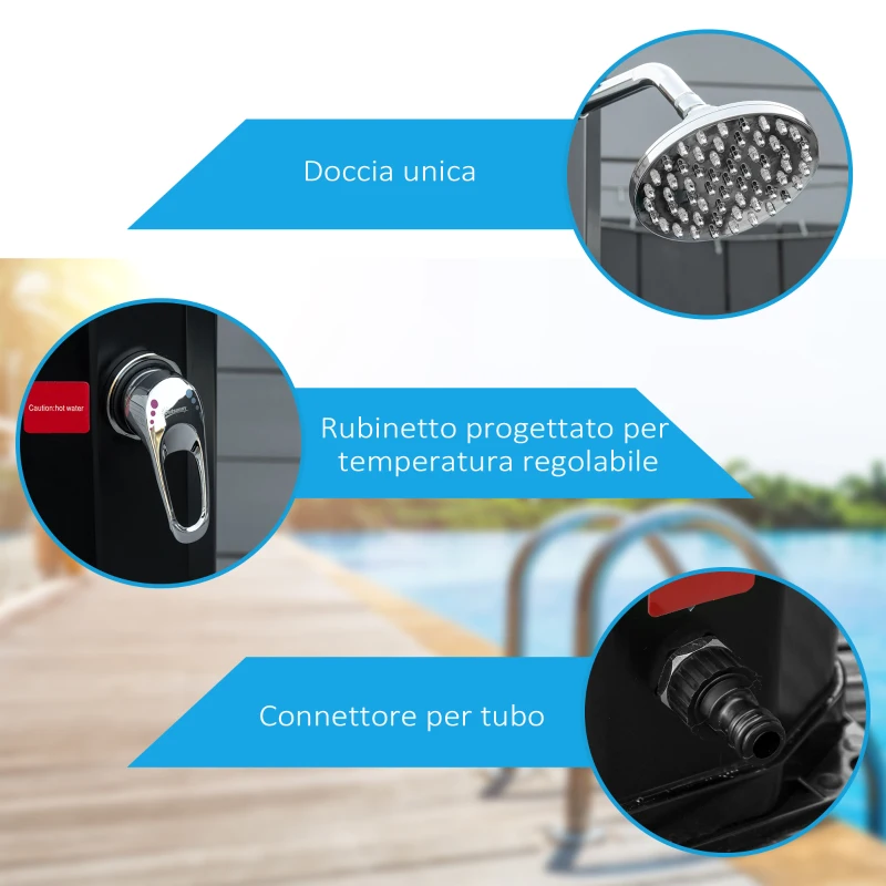 Outsunny Doccia Solare Riscaldata 55° per Esterno con Serbatoio da 35 Litri e Miscelatore, Nero