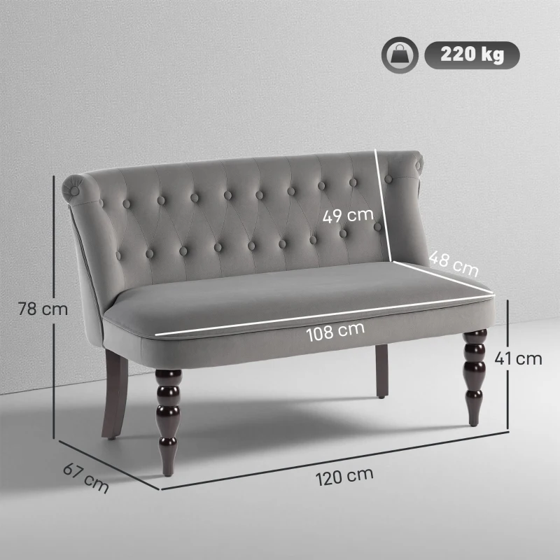 HOMCOM Velvet 2 Seater Sofa, Button Tufted Wingback Loveseat with Rubber Wood Legs for Living Room, Bedroom, Charcoal Grey