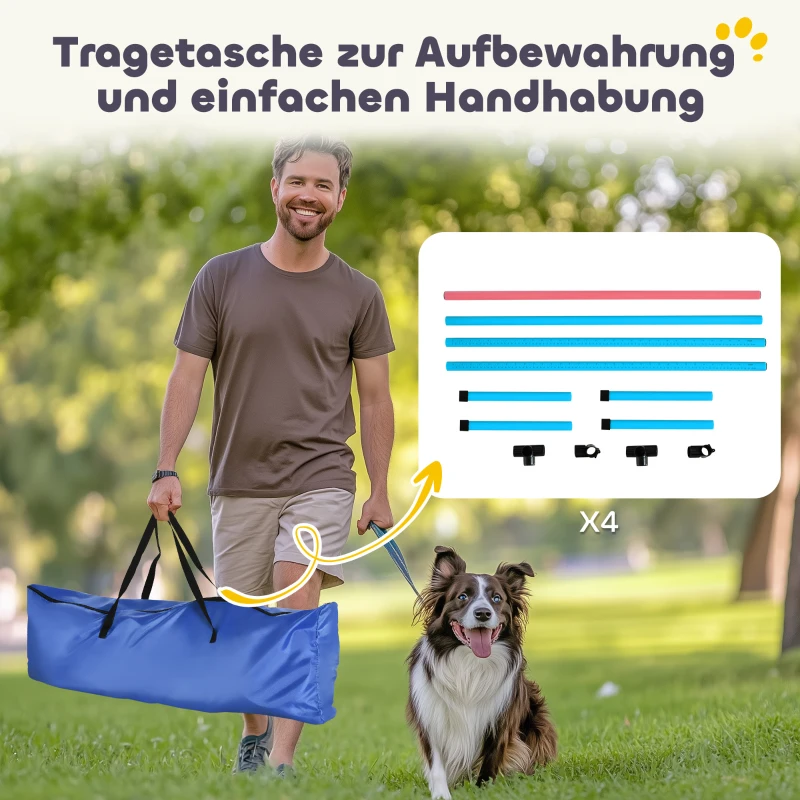 PawHut Agilityset voor honden 4-delig hoogteverstelbaar agility-uitrusting met 4 horden draagtas 99 x 65 x 94 cm lichtblauw