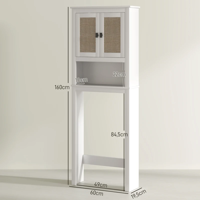 HOMCOM Móvel sobre Sanita Armário sobre Sanita com 2 Portas com Frente em Vime Compartimento e Prateleira Ajustável 60x19,5x160 cm Branco