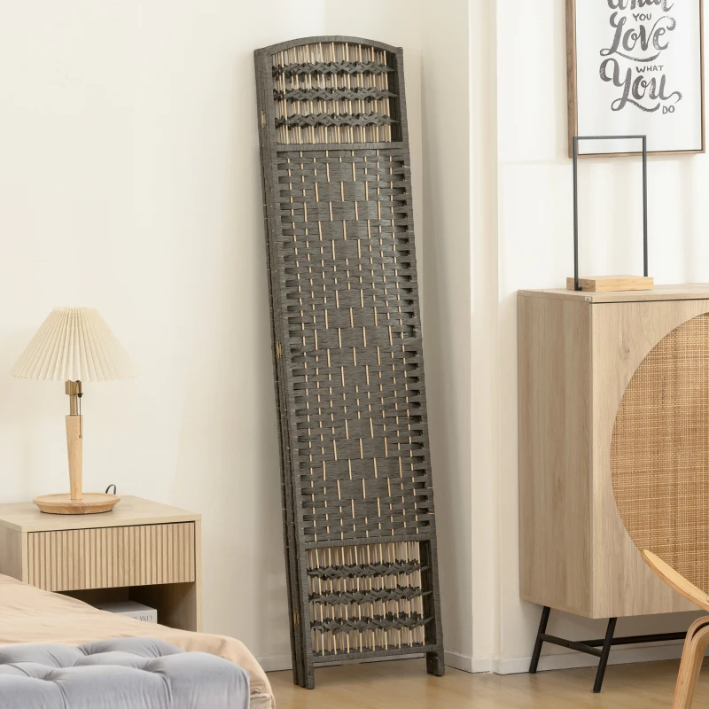 HOMCOM 4 Panel Folding Privacy Screen, Room Divider with Pine Wood Frame for Living Room and Office, Dark Grey
