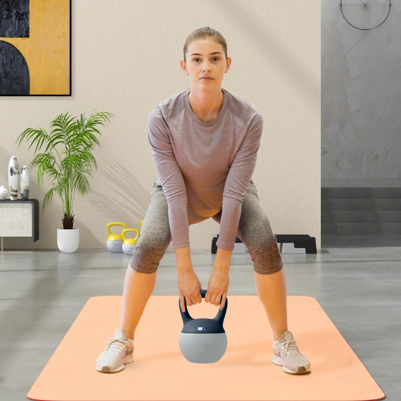 Kettlebell 6kg - Collaboration Aosom.fr x FFHandball - haltère avec poignée antidérapante, gris et bleu