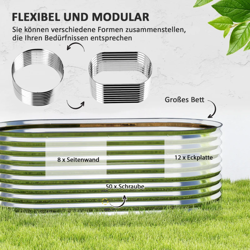 Outsunny Plantenbak, metalen bloempot met veiligheidsrand en handschoenen, open bodem, 160B x 80T x 56H cm, Donkergrijs