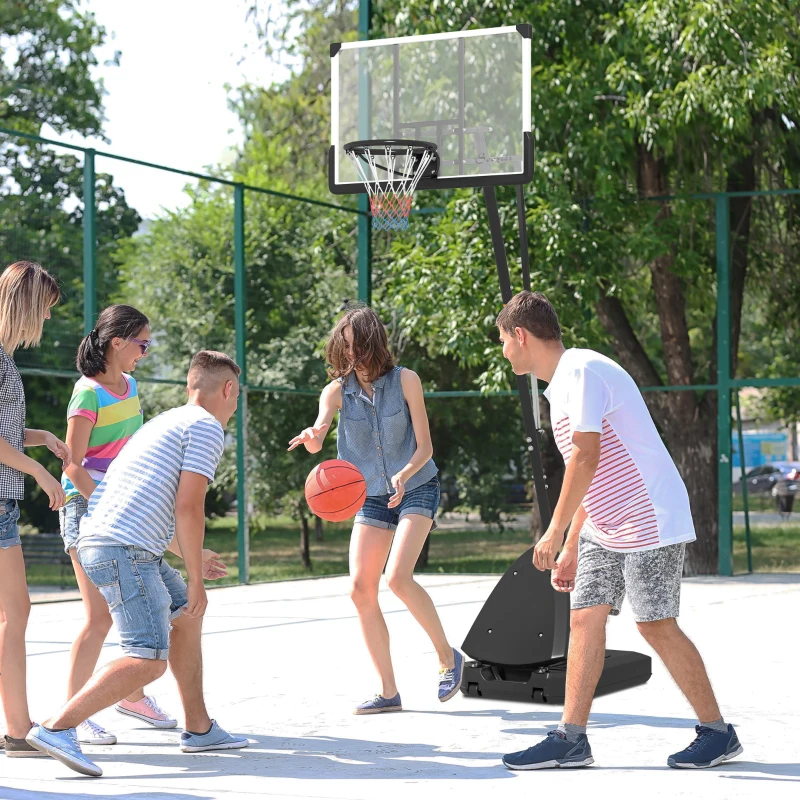 SPORTNOW Tabela de Basquetebol para Exterior Altura Ajustável em 16 Níveis 150-305 cm com Rodas e Base Recarregável  Preto