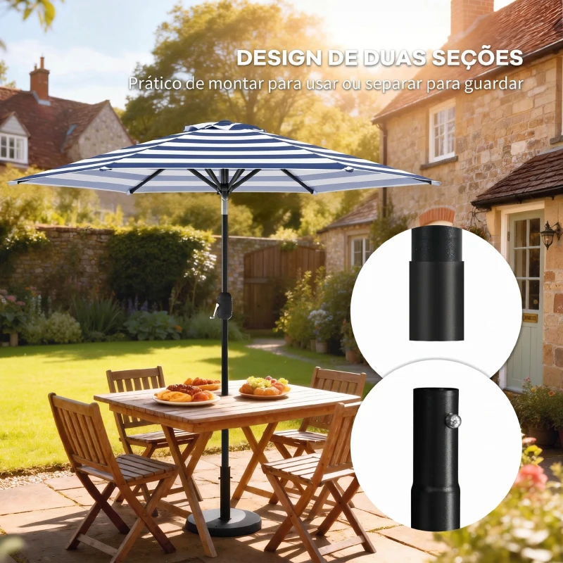 Outsunny Chapéu de Sol Exterior Ø230 cm com Ângulo Ajustável e Manivela Impermeável Azul e Branco