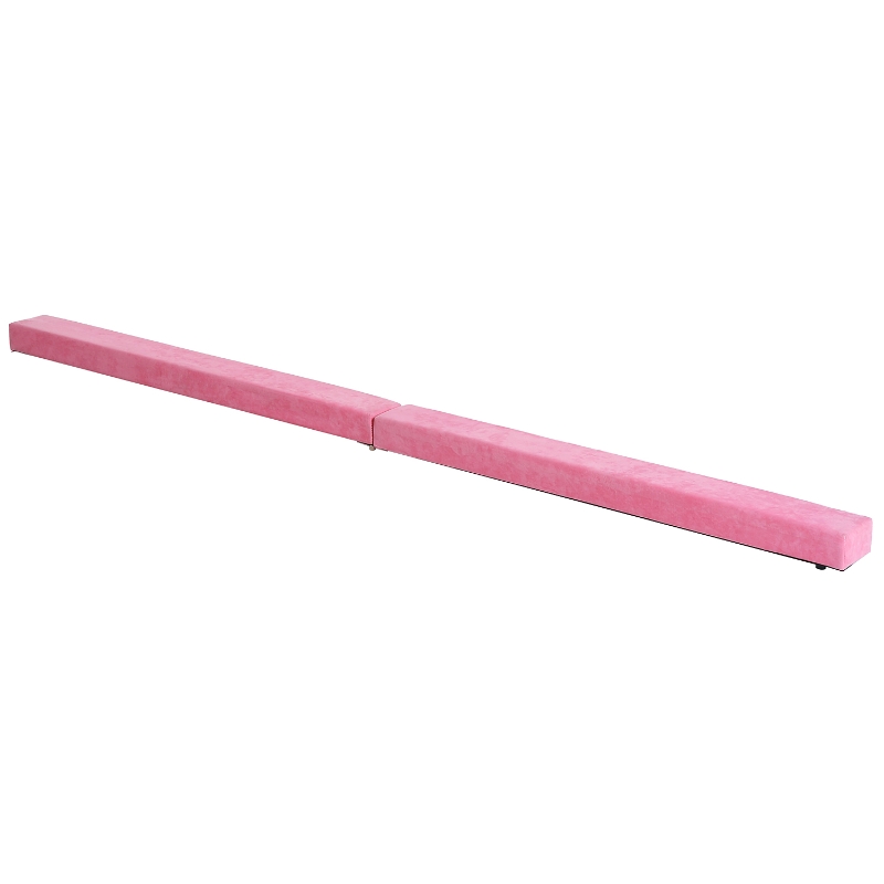 HOMCOM Poutre de gymnastique pliable poutre d'équilibre antidérapante 2,1 m revêtement daim rose