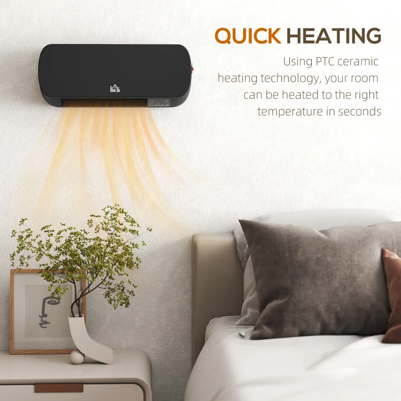 HOMCOM 2000W Wall Mounted Ceramic Space Heater, 10-49°C Temperature, Black