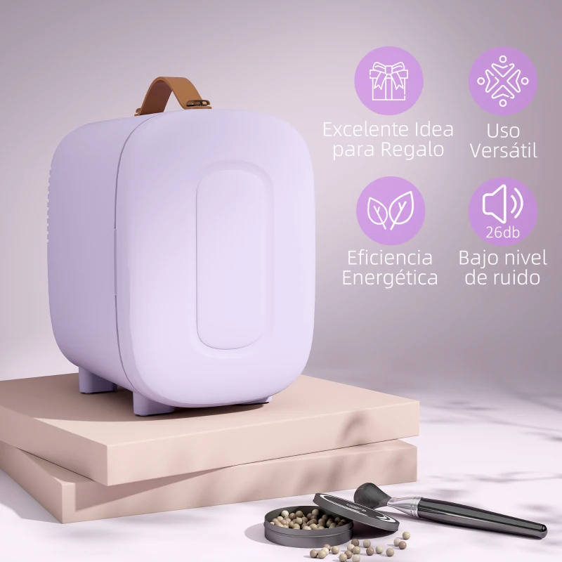 HOMCOM Nevera Pequeña Extrasilenciosa 4L 9V/240V para Enfriar y Calentar Mini Frigorífico 20,3x26,3x28 cm Violeta