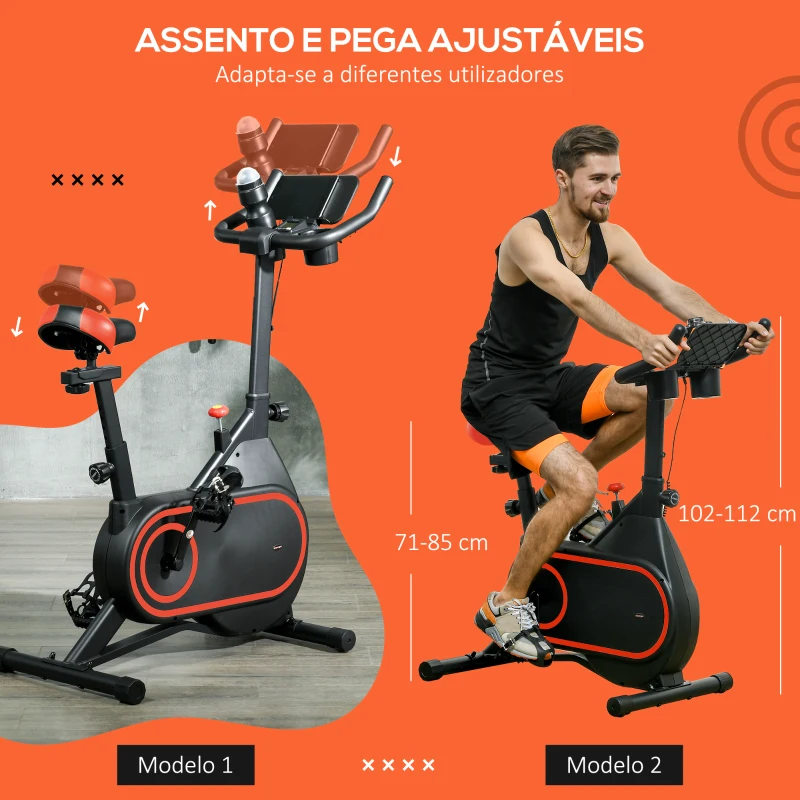 SPORTNOW Bicicleta Estática com Ecrã LCD Assento e Guiador Ajustáveis Volante 4 kg e Porta Garrafa  93x48,5x102-112 cm Vermelho