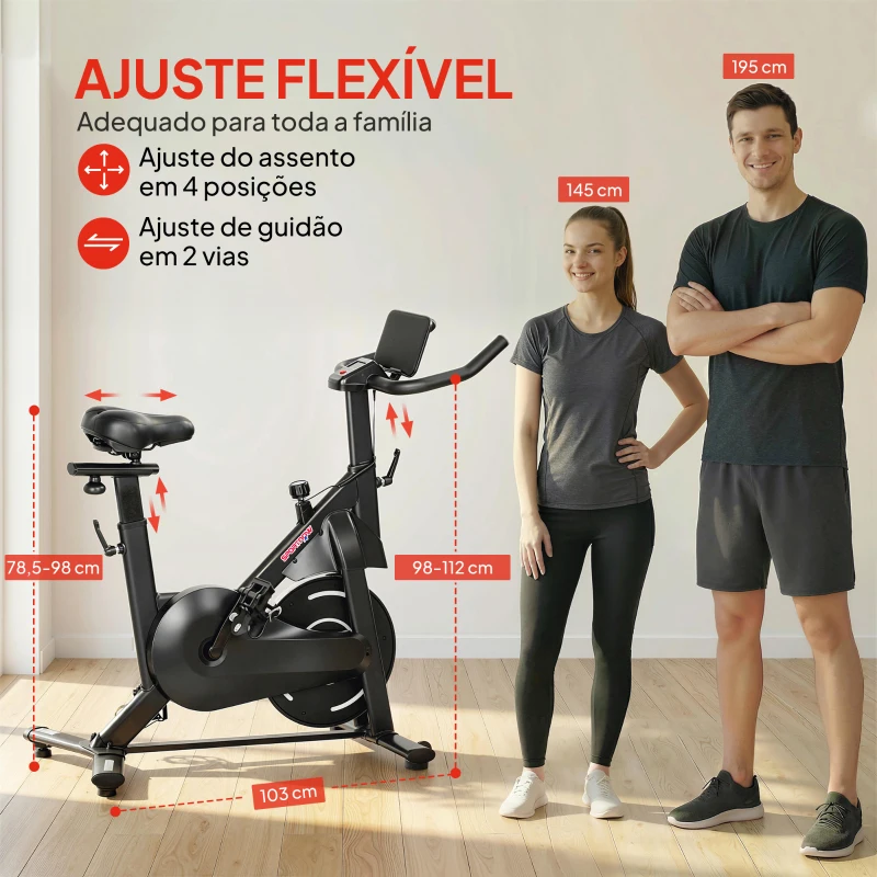 SPORTNOW Bicicleta Estática com Resistência Magnética Regulável Ecrã LCD Volante Assento e Guiador Ajustáveis Preto