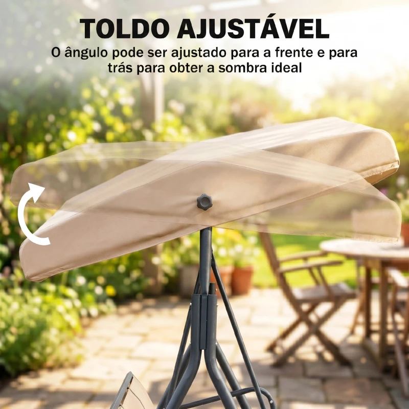 Outsunny Baloiço de Jardim Exterior de 3 Lugares com Toldo Reclinável Assento Respirável e Estrutura de Aço 175x118x159 cm Bege