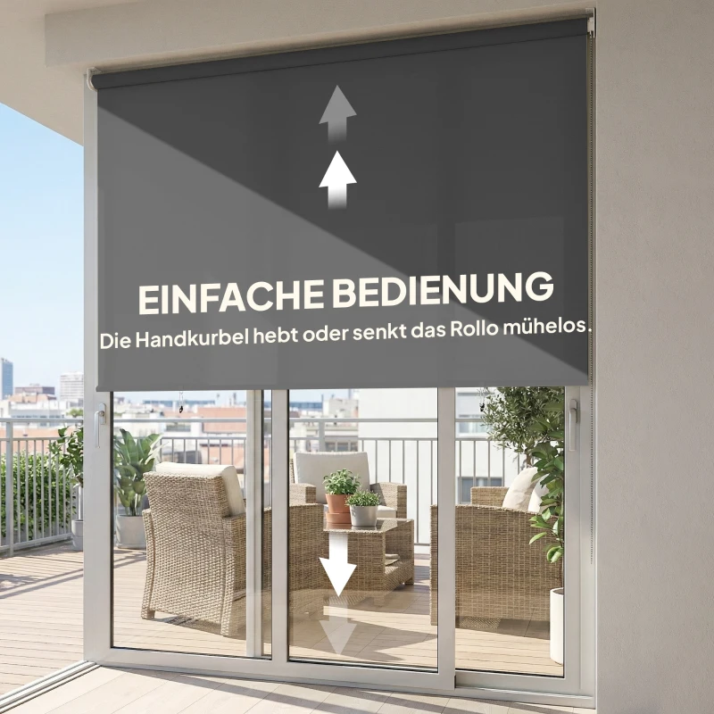 Outsunny Außenrollo 160 x 240 cm Ausziehbar Balkonrollo mit Perlenzug UPF30+ Senkrechtmarkise Dunkelgrau