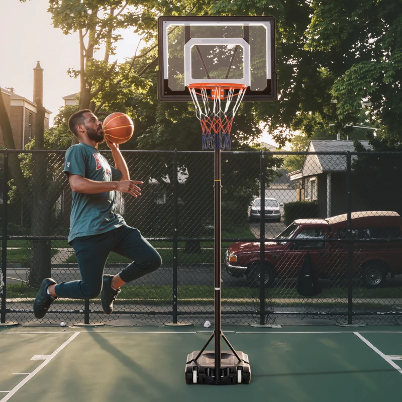 HOMCOM basketbalstandaard in hoogte verstelbaar basketbalsysteem voor kinderen basketbalring met wielen buiten staal PVC HDPE zwart 83 x 75 x 206-260 cm(m-2)