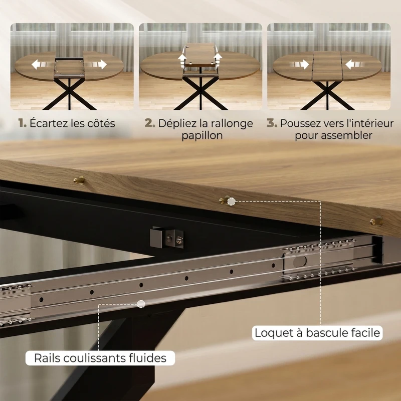 HOMCOM Table à manger extensible ovale pour 4 à 6 personnes, table de cuisine avec rallonge 100-135 cm, effet bois marron